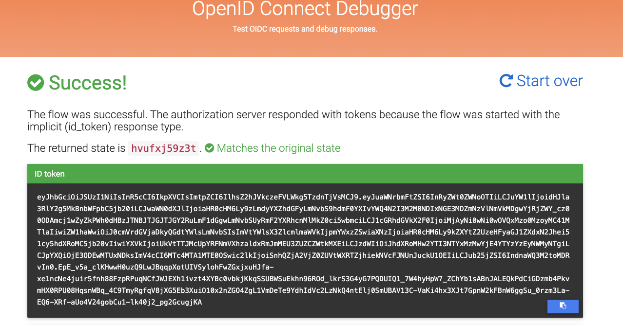 OIDC Successful Login Response