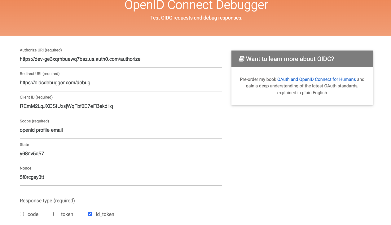 OIDC Debugger Configuration